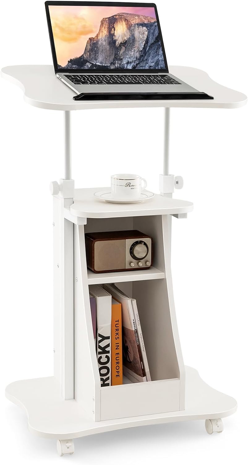 Tangkula Mobile Laptop Podium, Height Adjustable Podium Stand, Standing Desk Sit-to-Stand Desk