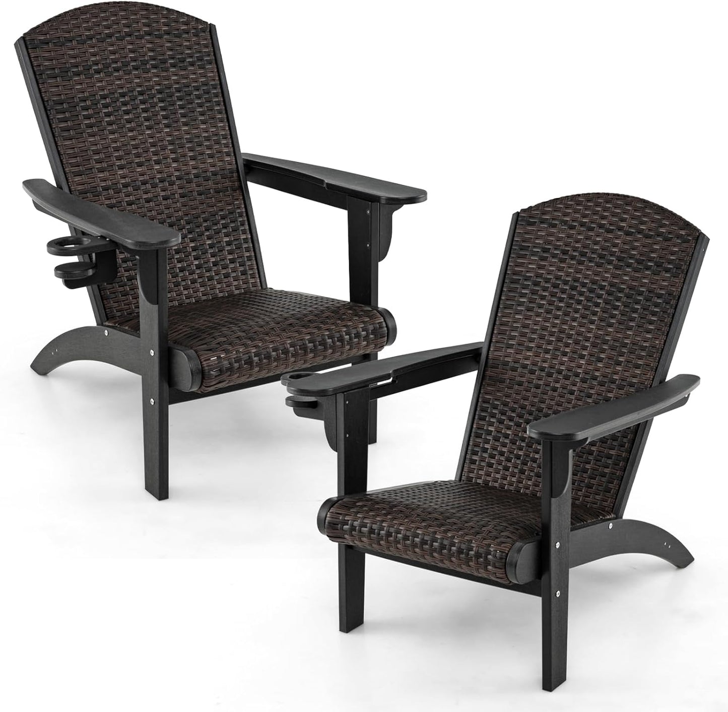 Tangkula Patio Wicker Adirondack Chair, HDPE Lounge Chair w/Rattan Padded Seat & Back