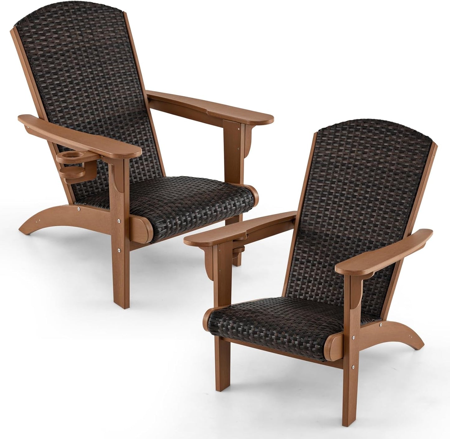 Tangkula Patio Wicker Adirondack Chair, HDPE Lounge Chair w/Rattan Padded Seat & Back