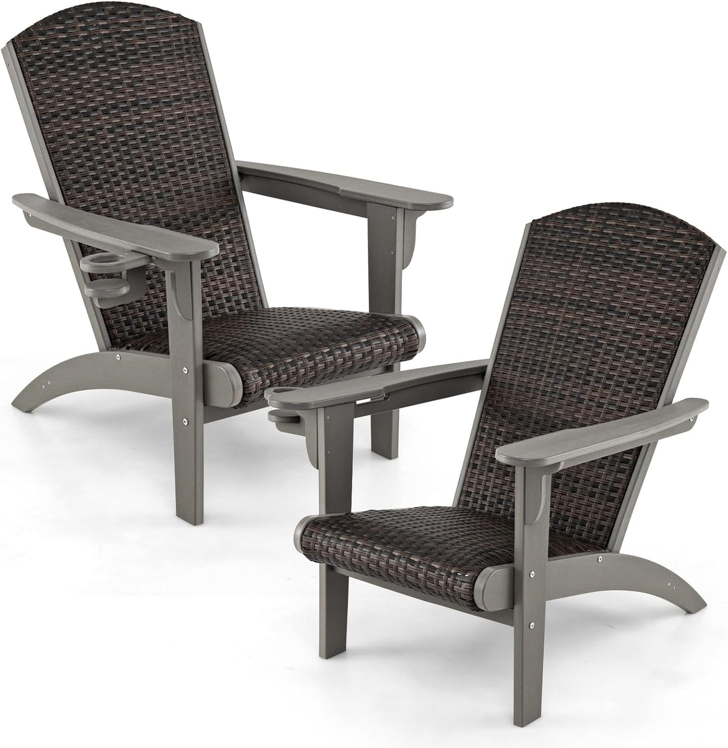 Tangkula Patio Wicker Adirondack Chair, HDPE Lounge Chair w/Rattan Padded Seat & Back