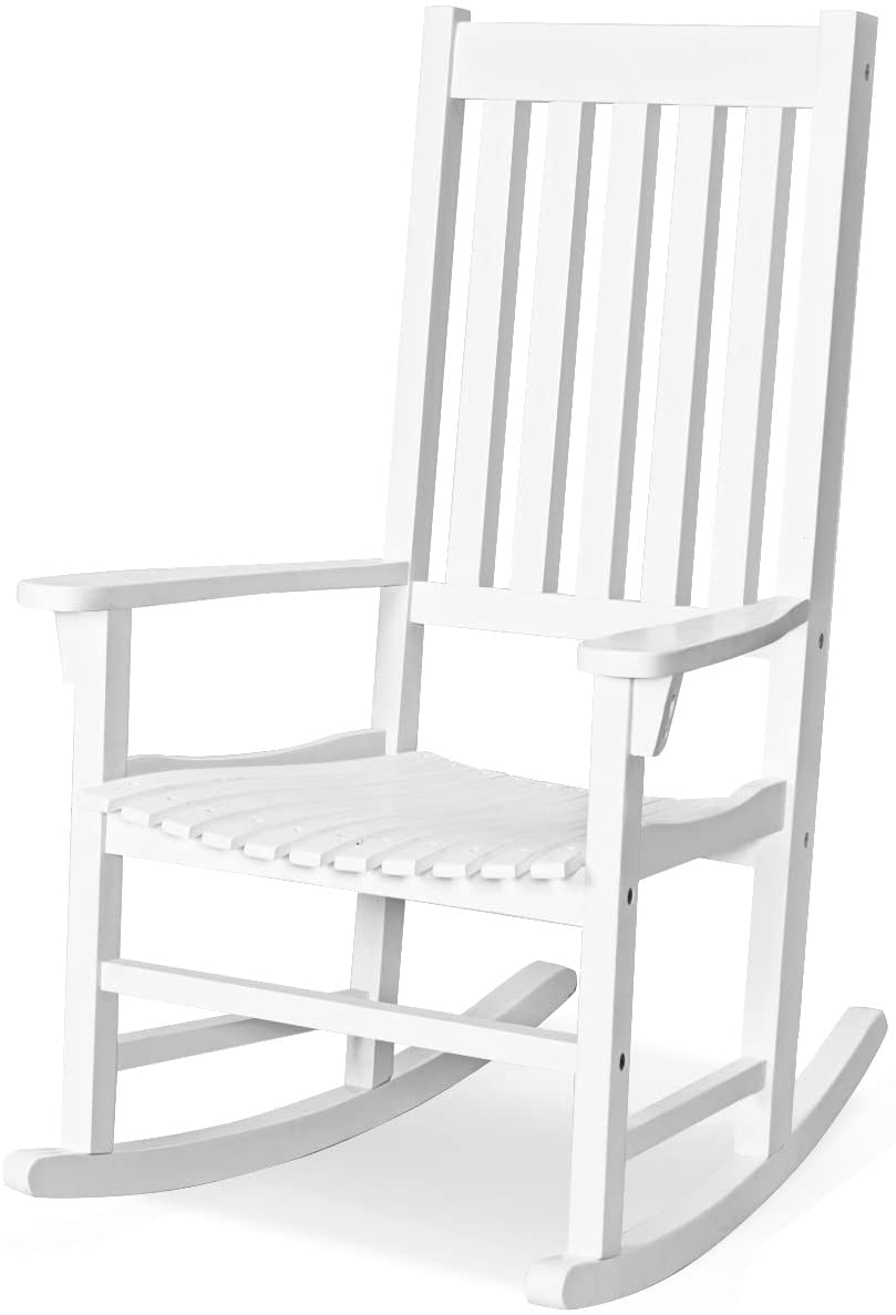 Acacia Wood Porch Rocking Chair, Wooden Rocking Chair Rocker with High Back & Armrest