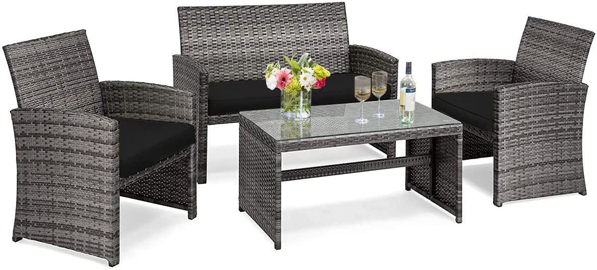 Tangkula 4/8 PCS Wicker Patio Conversation Set, Outdoor Rattan Sofas with Table Set