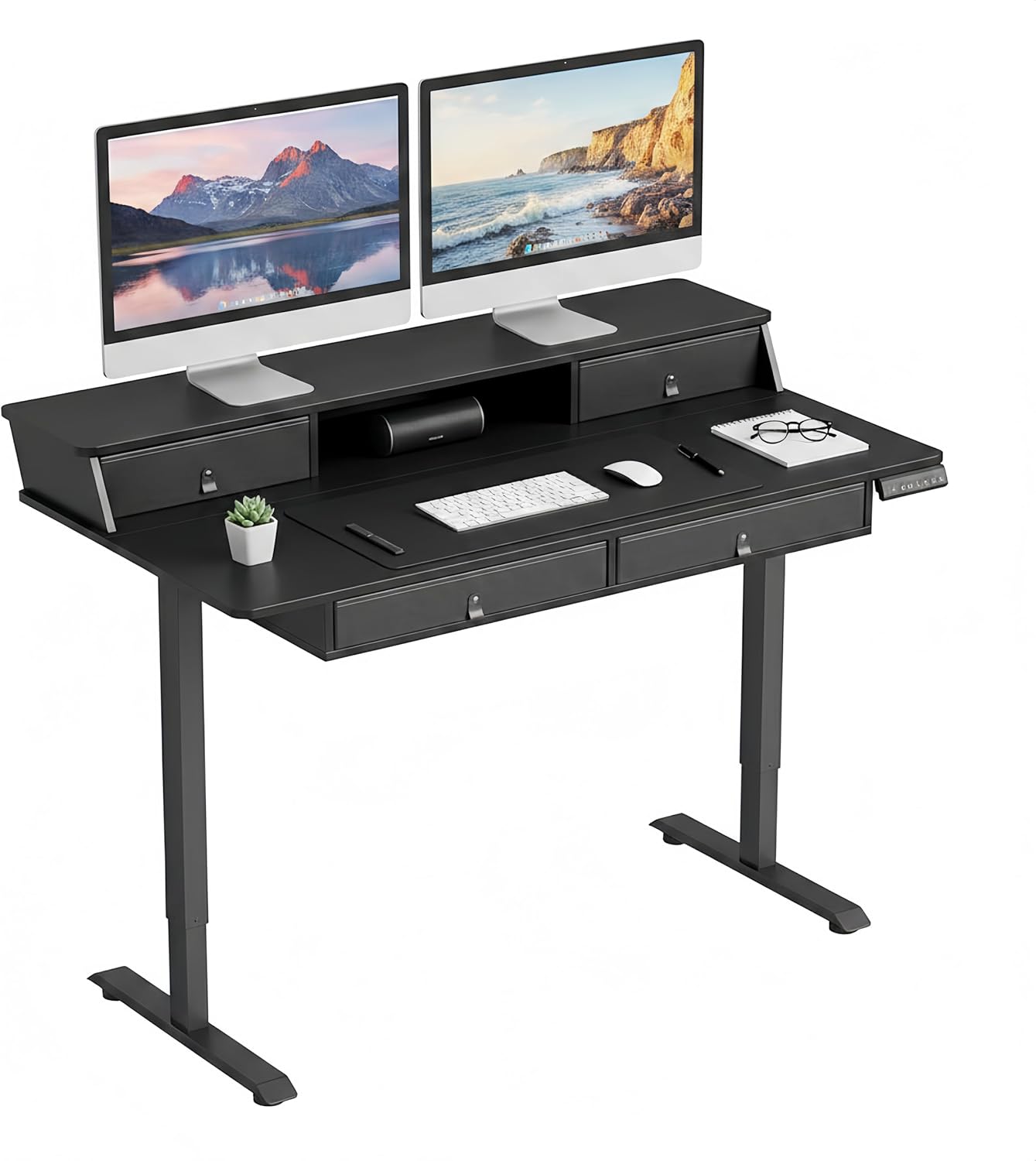 Tangkula 55-Inch Electric Standing Desk with 4 Storage Drawers & Monitor Stand