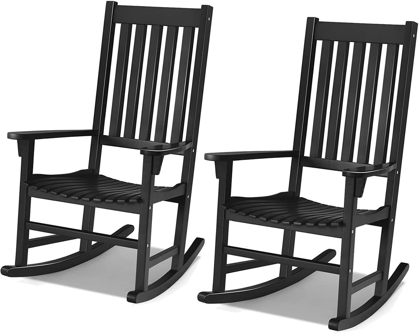 Acacia Wood Porch Rocking Chair, Wooden Rocking Chair Rocker with High Back & Armrest
