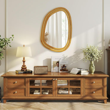 Miroir mural en rotin Tangkula, miroir décoratif mural bohème irrégulier avec cadre en bois