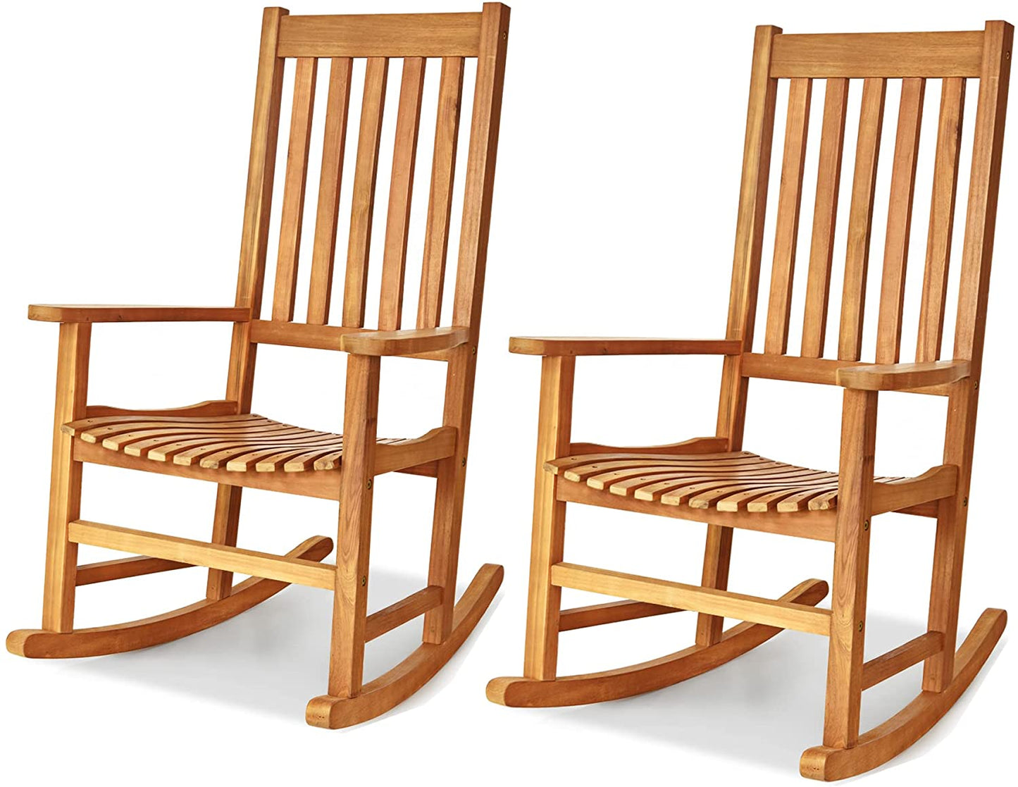Acacia Wood Porch Rocking Chair, Wooden Rocking Chair Rocker with High Back & Armrest