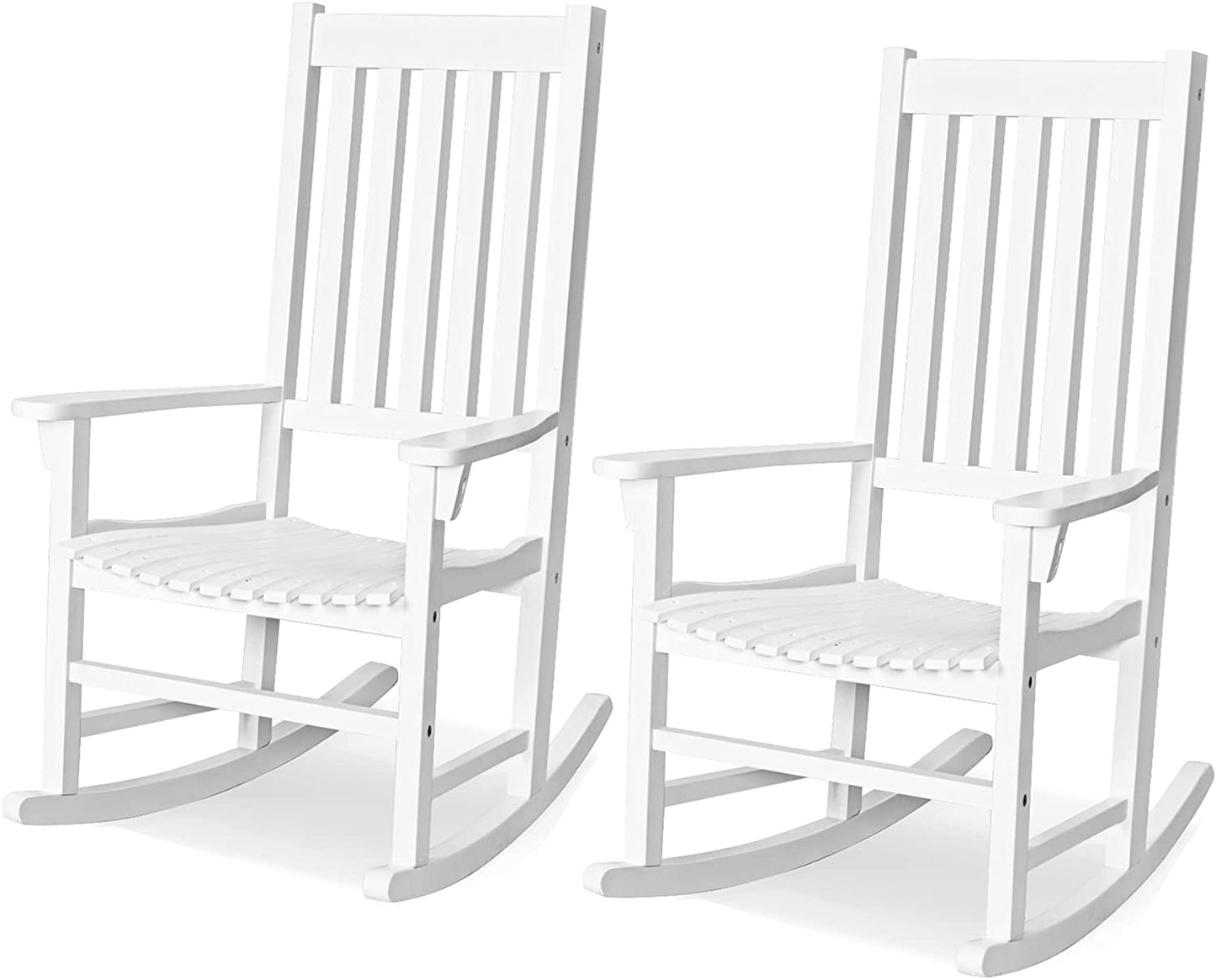 Acacia Wood Porch Rocking Chair, Wooden Rocking Chair Rocker with High Back & Armrest