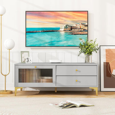 Tangkula Gray TV Stand for 55-Inch TV, 47.5” TV Console Table with Drawers