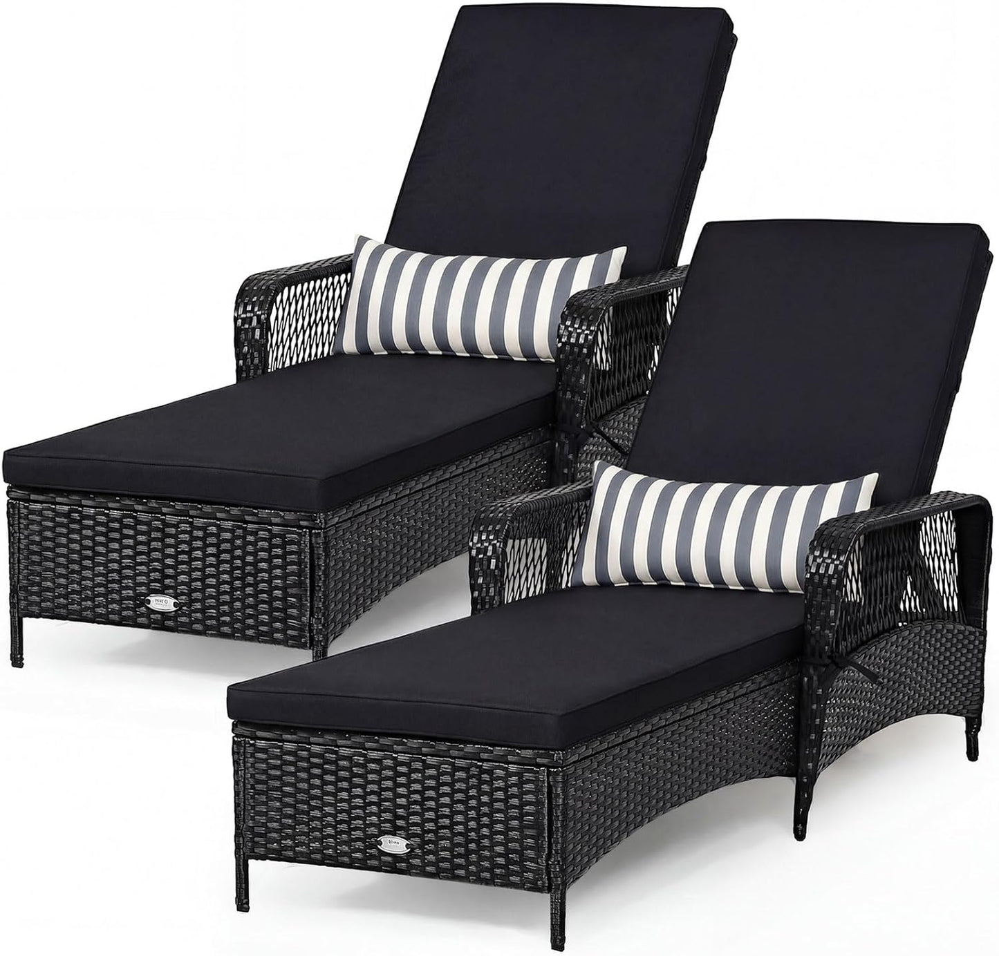 Chaise longue de patio en osier, chaise longue inclinable d'extérieur en rotin avec dossier réglable à 6 positions