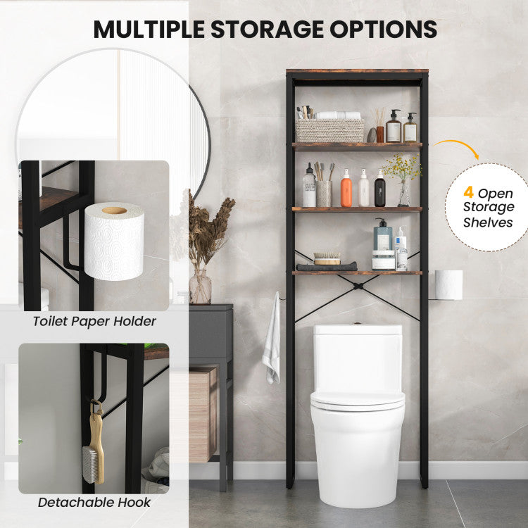 4-Tier Freestanding Over the Toilet Storage Rack-Rustic