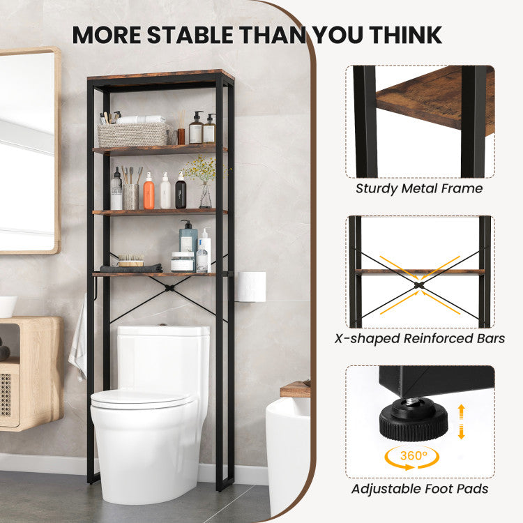 4-Tier Freestanding Over the Toilet Storage Rack-Rustic