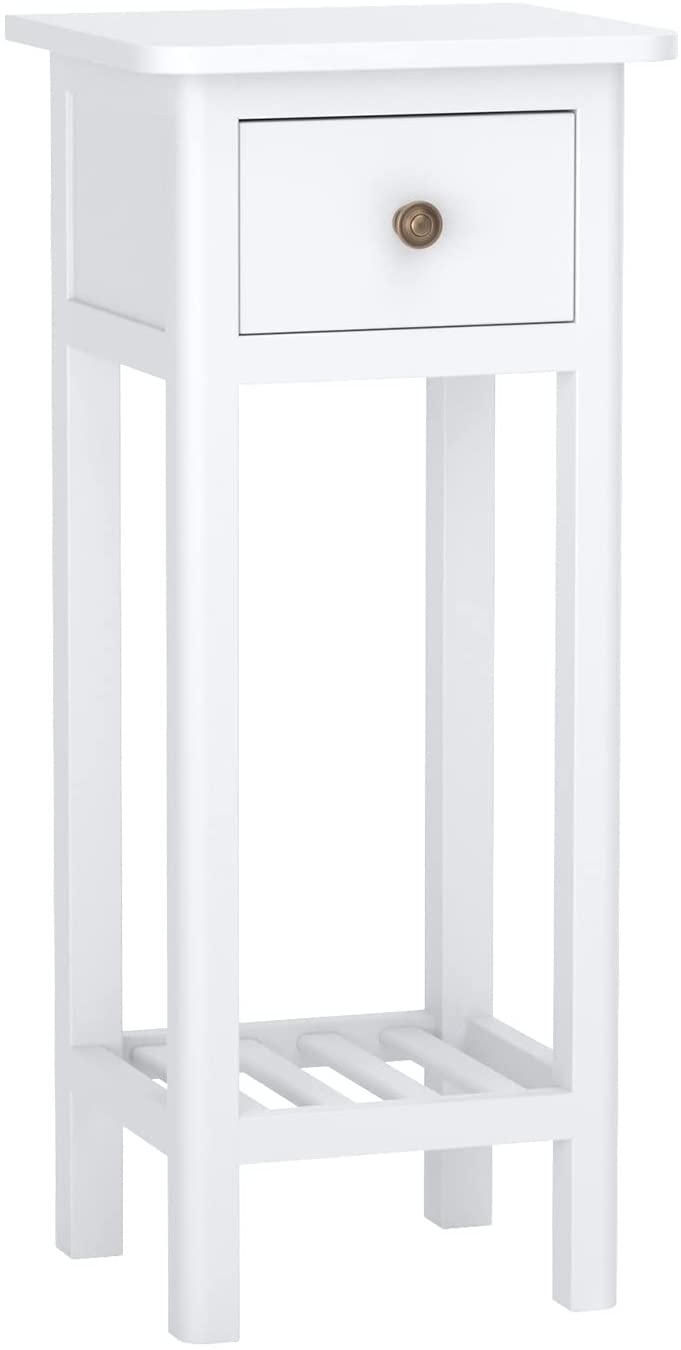 Tangkula Small Side Table for Small Spaces, Farmhouse Acacia Wood Slim End Table