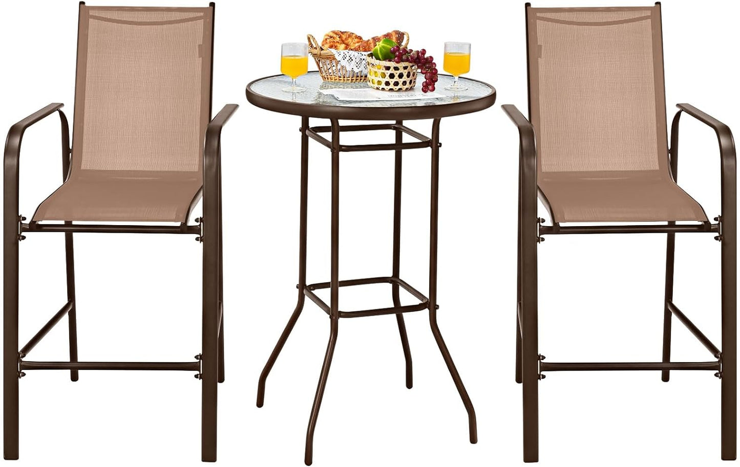 3 Pieces Outdoor Patio Bar Set, Outdoor Bistro Set with 2 Bar Stools and 1 Tempered Glass Bar Table