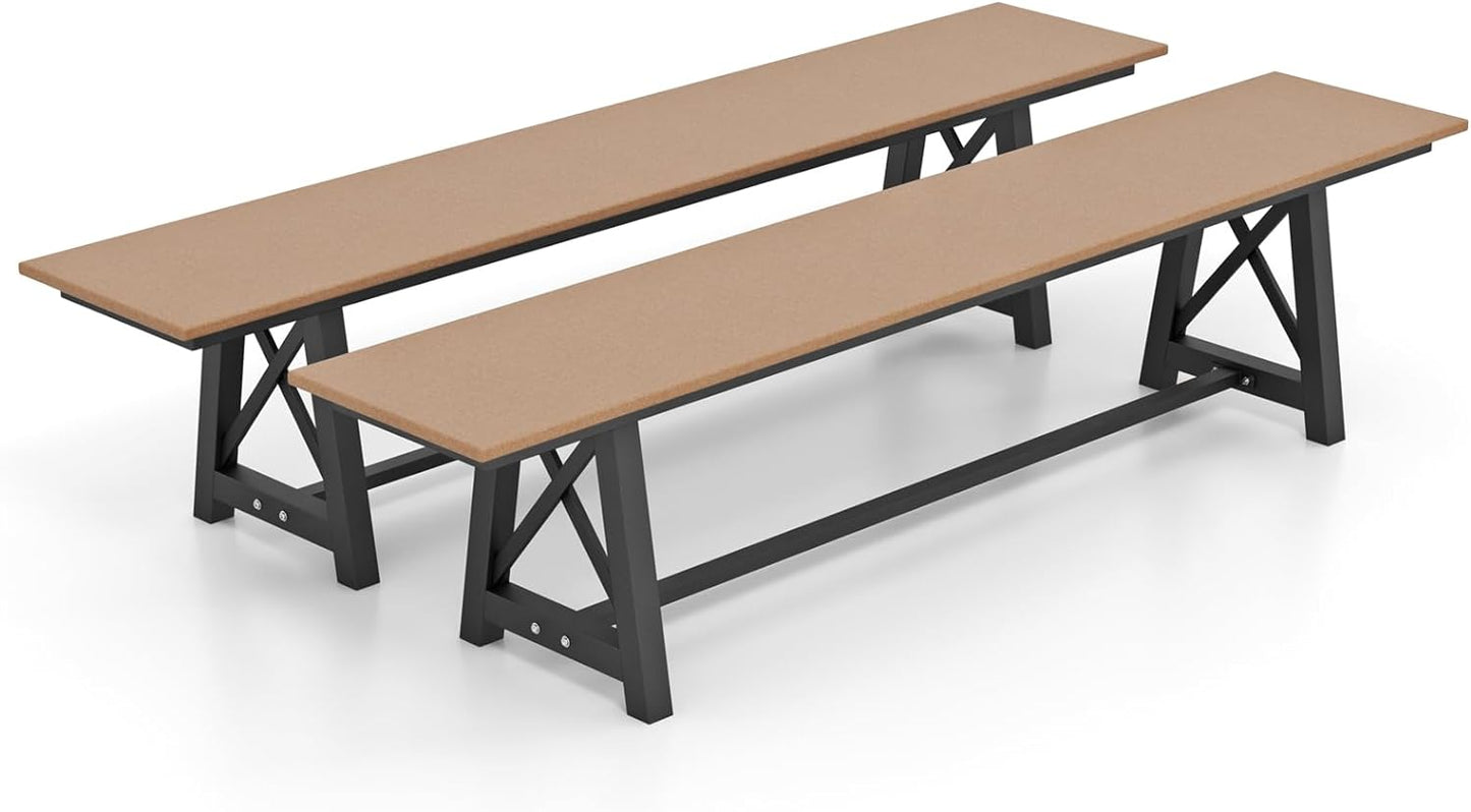 Banc d'extérieur Tangkula 6 pieds en PEHD, banc de pique-nique de terrasse extra long pour 3-4 personnes, capacité de charge de 1100 lb