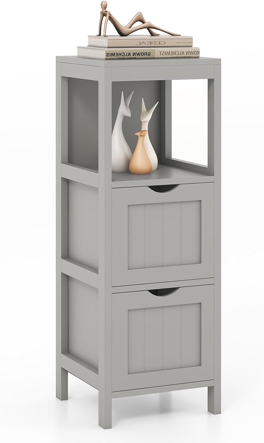 Meuble de rangement de salle de bain Tangkula avec 2 tiroirs, armoire de sol latérale avec 2 tiroirs interchangeables (blanc)