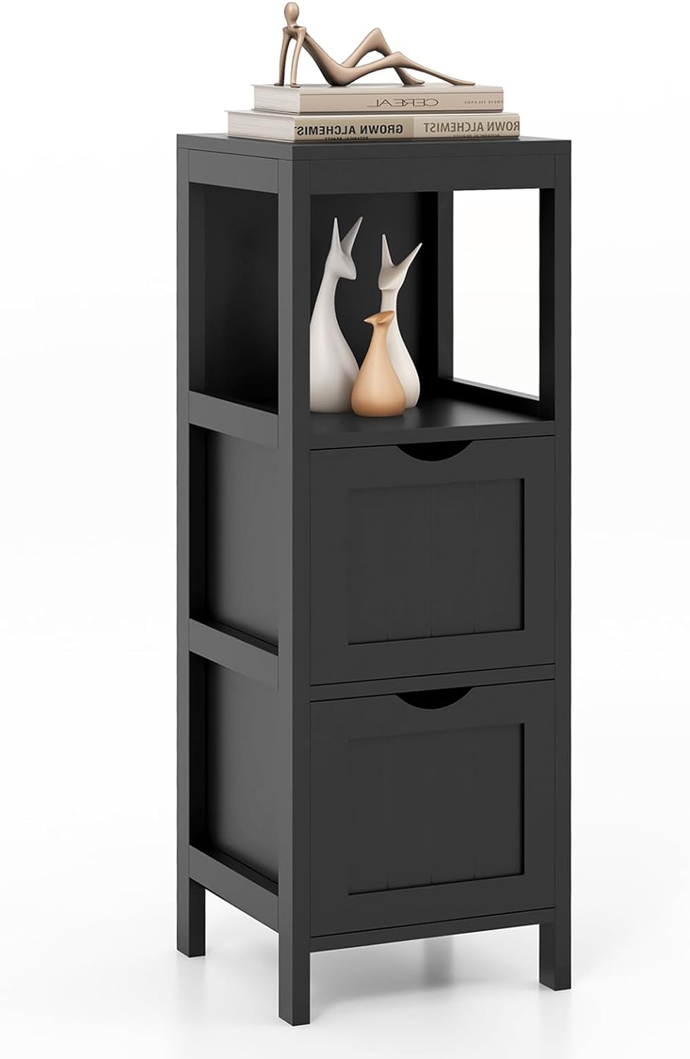 Tangkula Bathroom Storage Cabinet with 2 Drawers, Side Floor Cabinet with 2 Switchable Drawers (White)