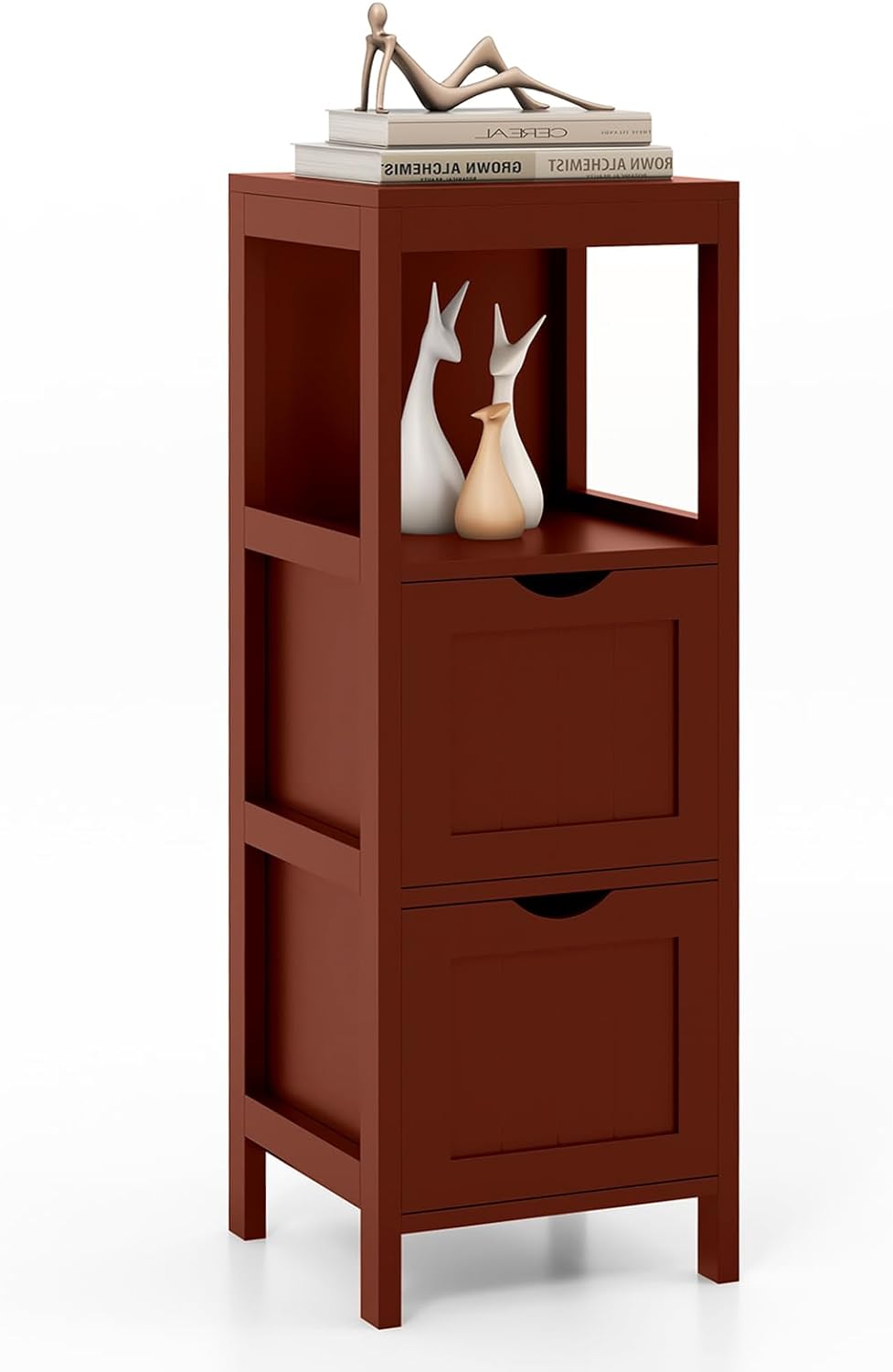 Tangkula Bathroom Storage Cabinet with 2 Drawers, Side Floor Cabinet with 2 Switchable Drawers (White)