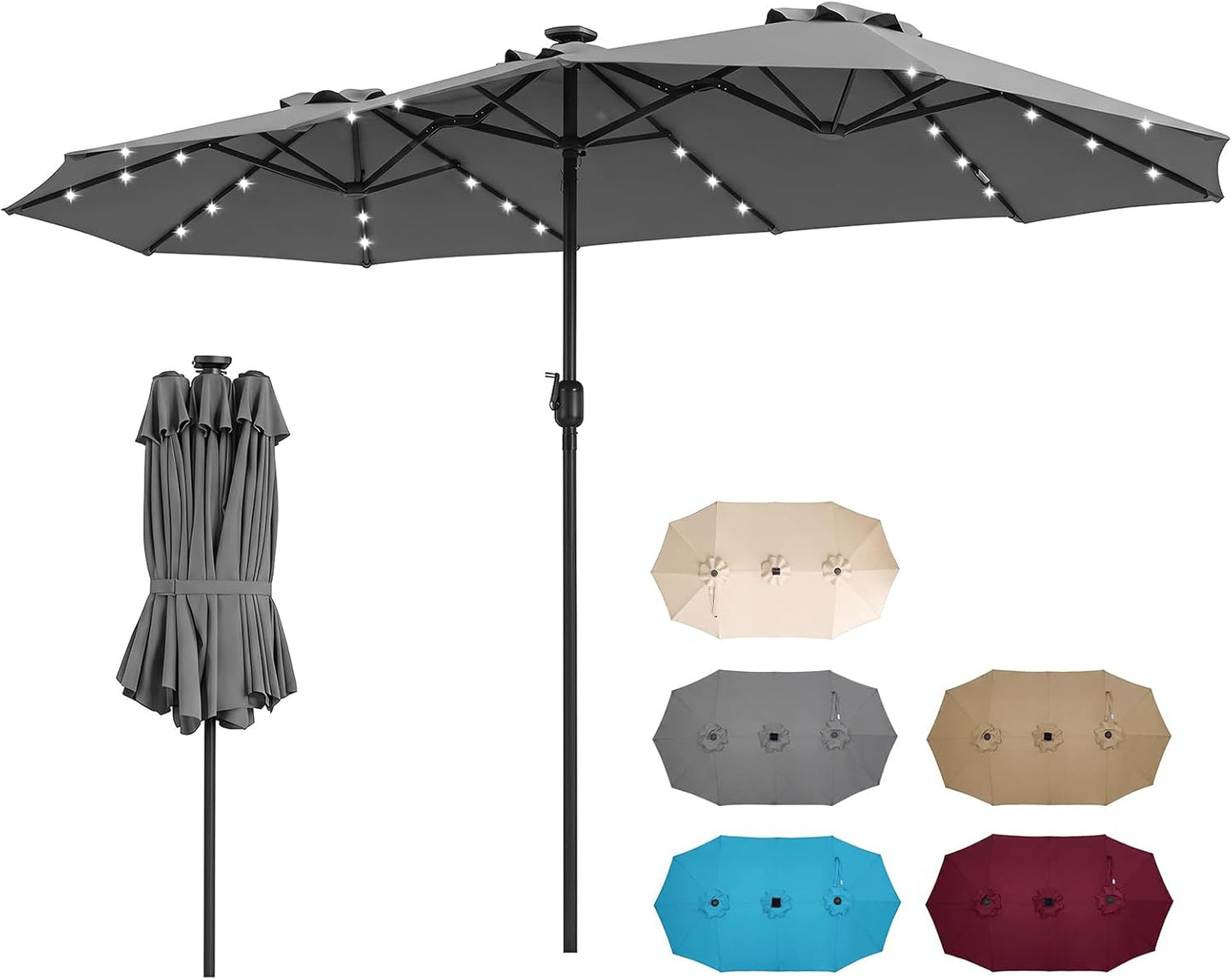 Tangkula 13 Ft Double-Sided Extra Large Outdoor Market Table Umbrella with 36 LED Lights
