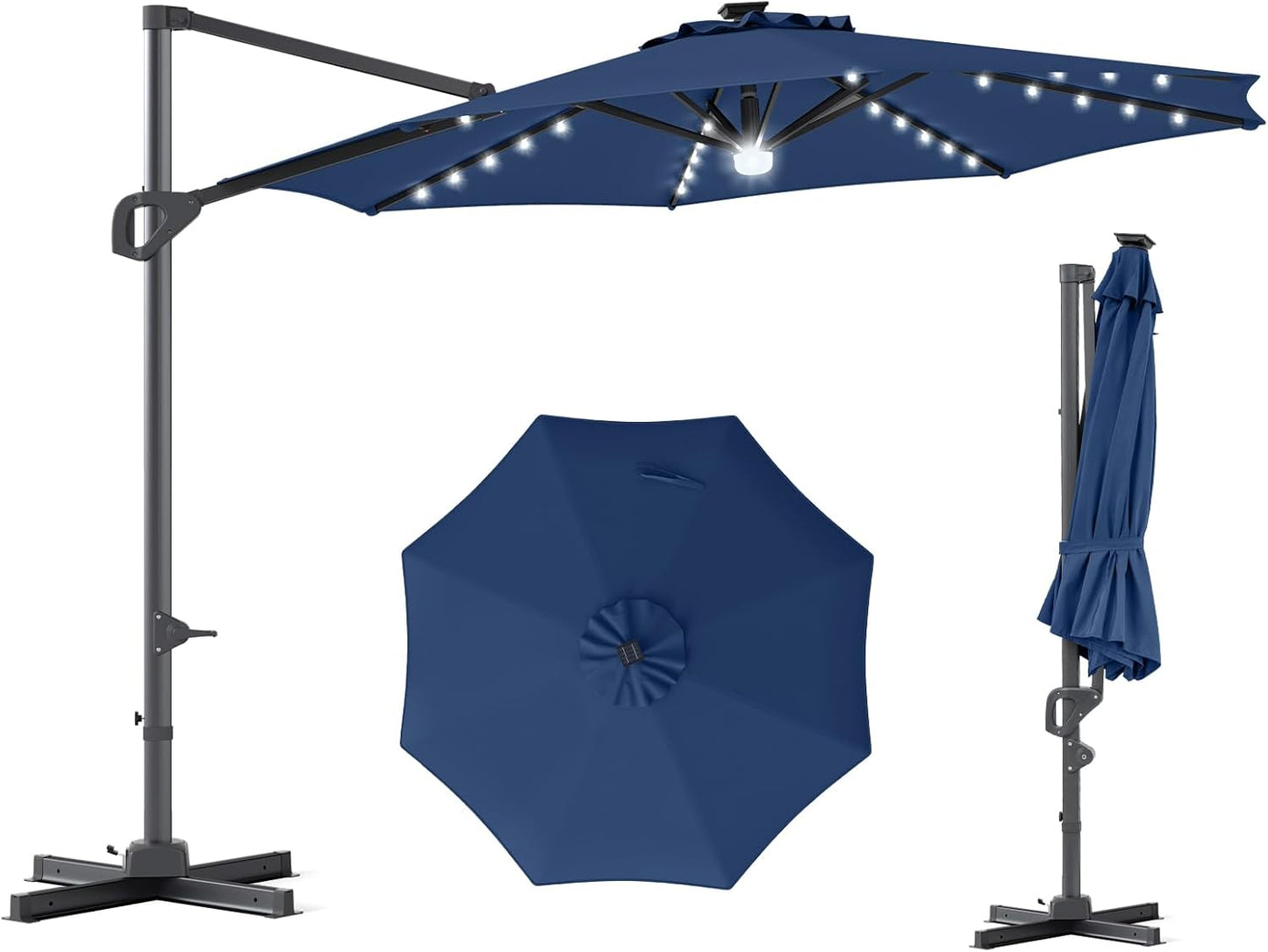 Tangkula 10ft Patio Umbrella | Offset Cantilever Square Outdoor Umbrella with 35 LED Lights