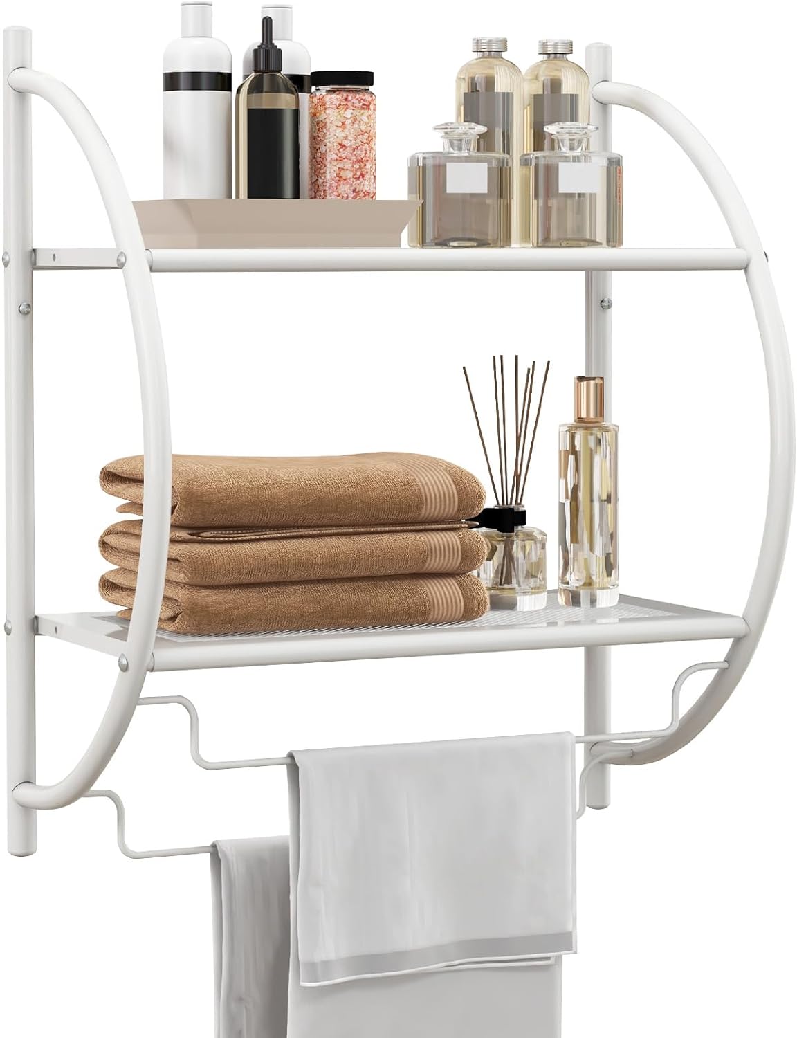 Tangkula Wall Mount 2 Tier Bathroom Shelf with Towel Bars, 18"W X 10"D X 22"H