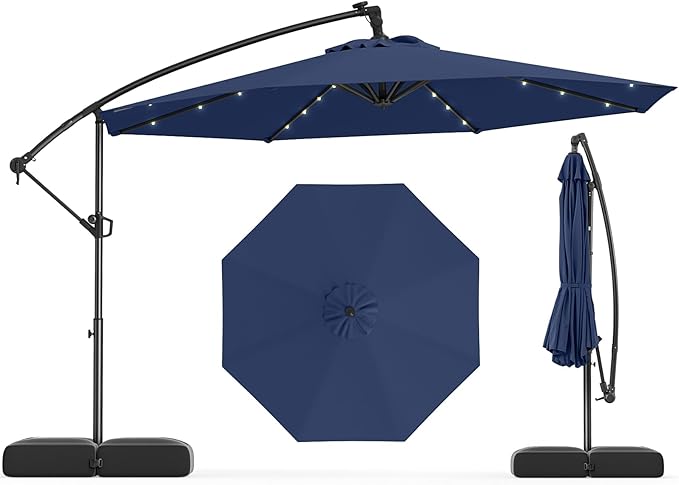 Parasol de terrasse Tangkula 3m avec lampes solaires LED et base
