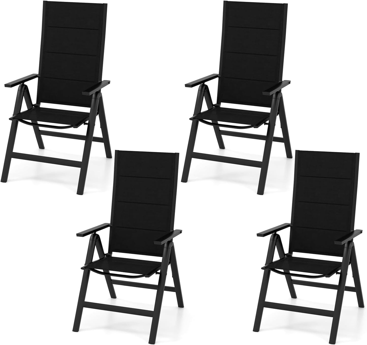 Chaise pliante de terrasse Tangkula, chaises de salle à manger d'extérieur avec assise rembourrée douce, dossier réglable sur 7 positions, accoudoirs