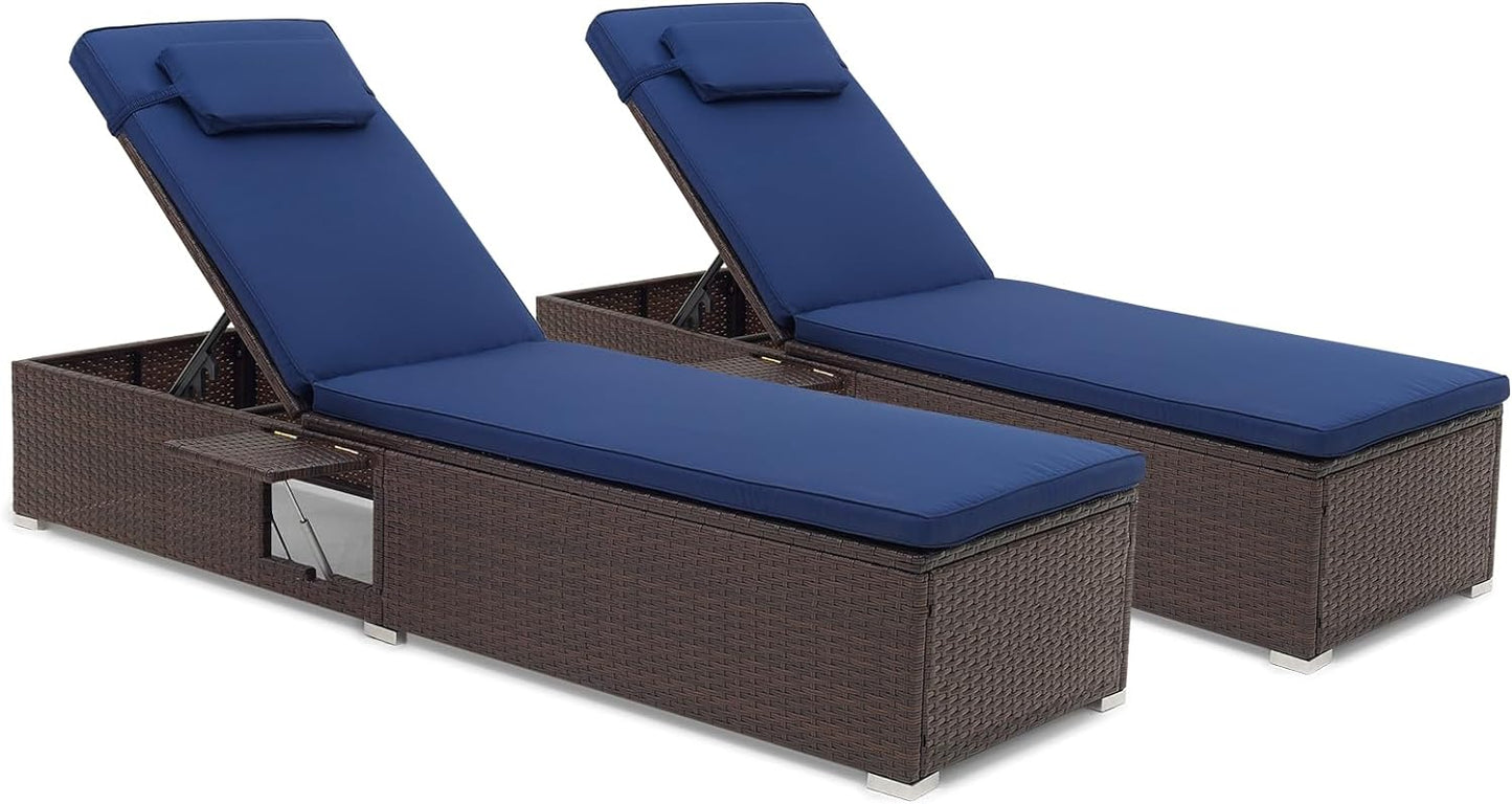 Tangkula Patio Chaise Lounge, Outdoor PE Rattan Lounge Chair w/ 6-Level Backrest