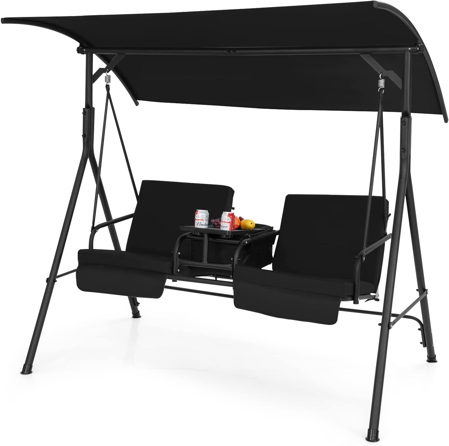 Tangkula 2 Person Porch Swing, Outdoor Swing with Pivot Storage Table