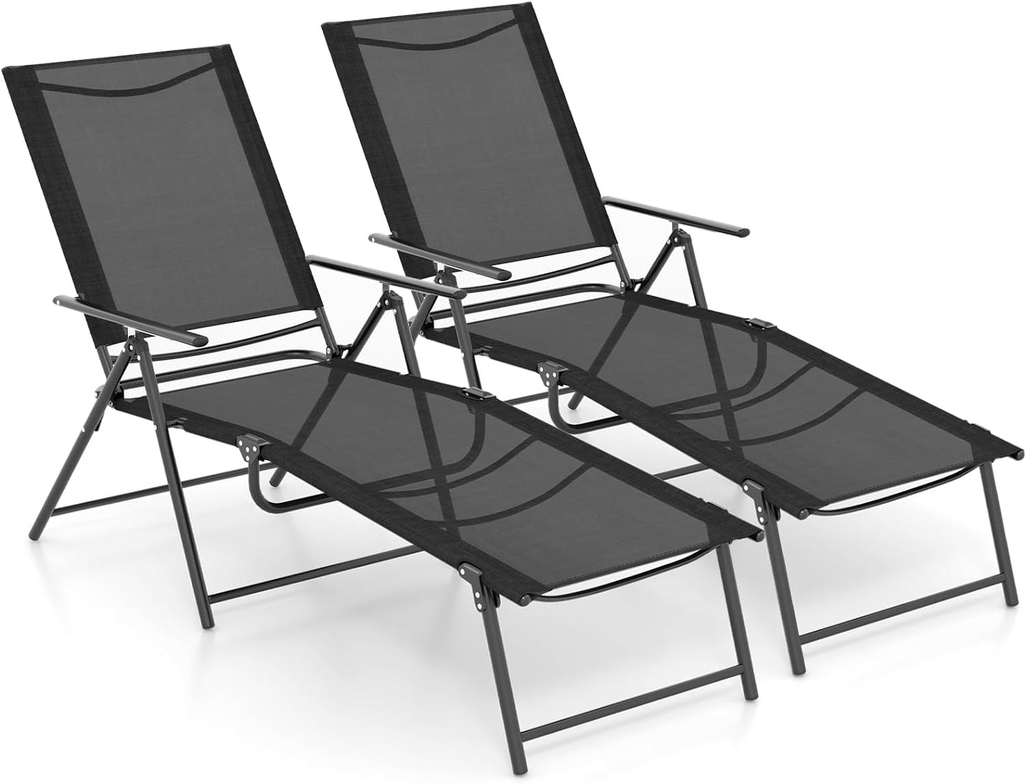 Tangkula Outdoor Lounge Chairs Set of 1/2, Patio Folding Chaise Recliner with 6-Level Backrest