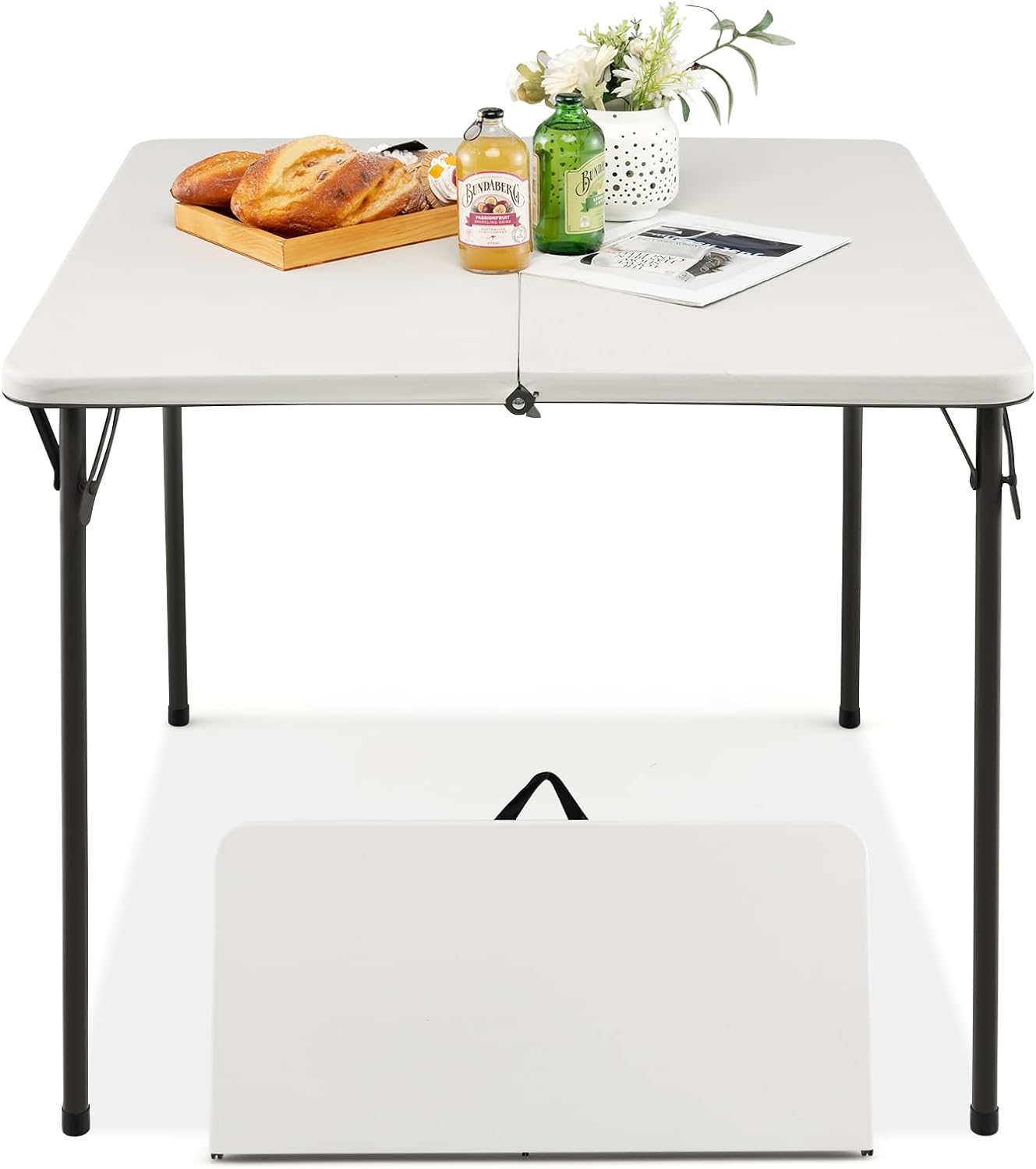 Tangkula 34" Folding Table, Portable Picnic Table with All-Weather HDPE Tabletop, Heavy-Duty Metal Frame