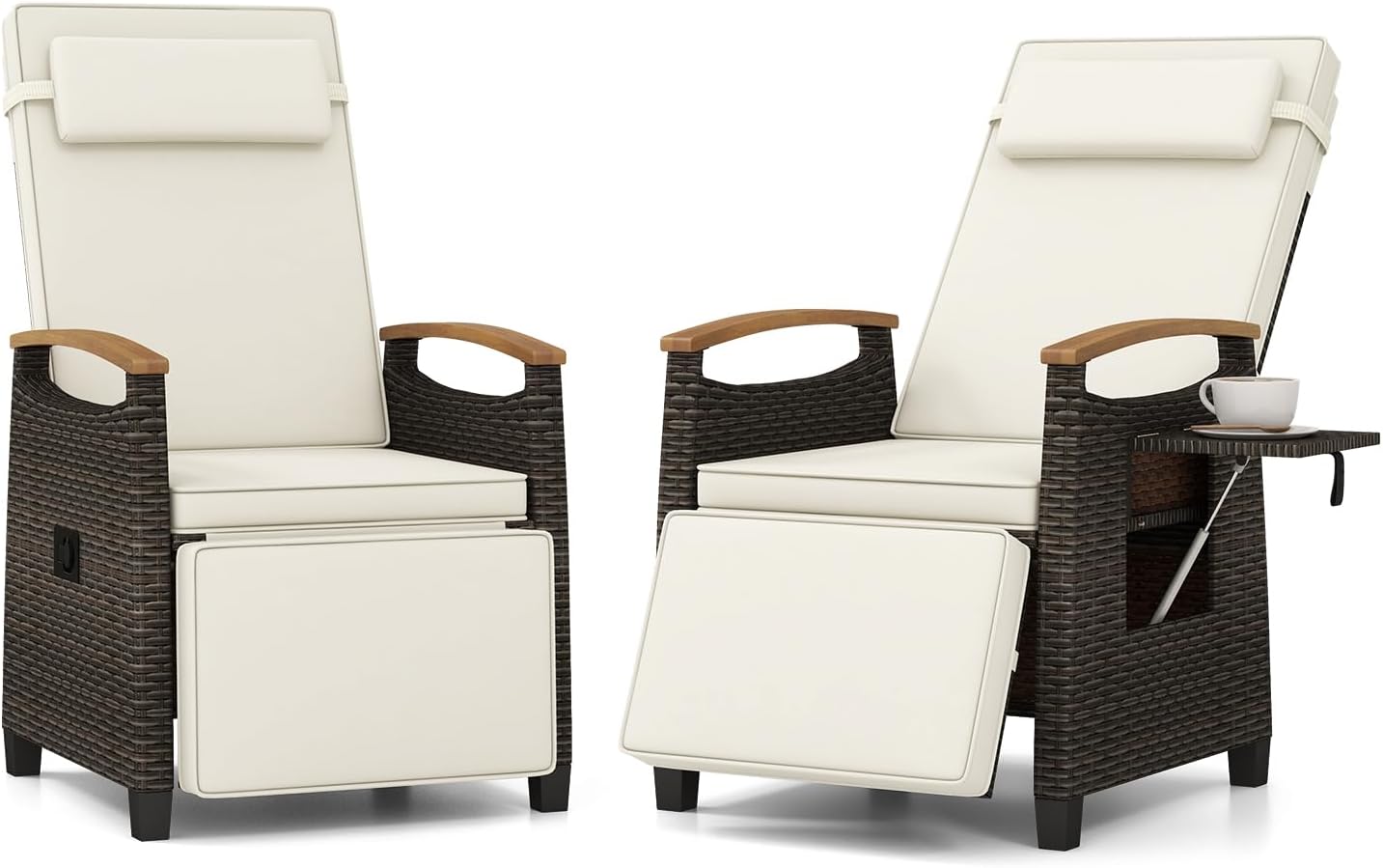 Tangkula Patio Wicker Recliner Chair, Rattan Lounge Chair w/Adjustable Backrest & Footrest