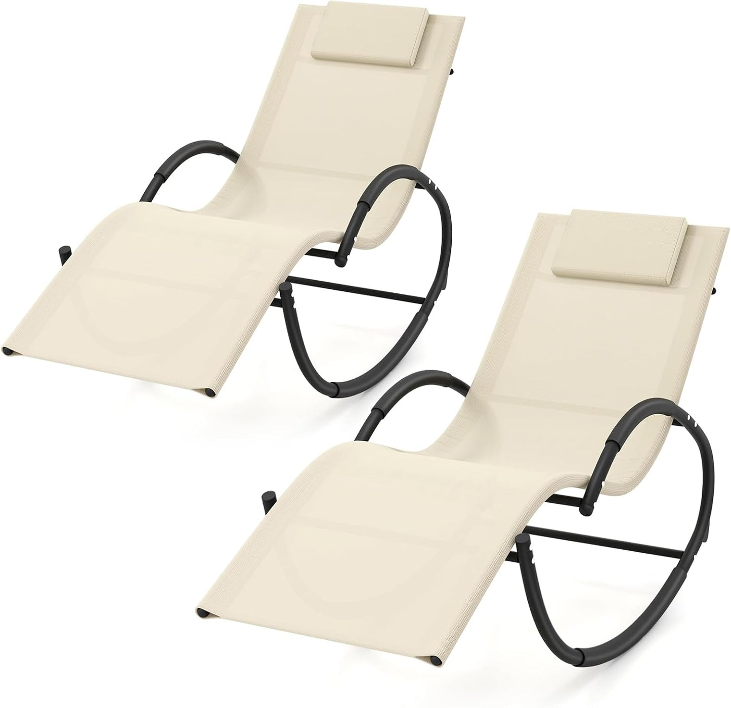 Tangkula Chaise Longue à Bascule d'Extérieur, Chaise Longue Zéro Gravité avec Appuie-Tête Amovible, Dossier et Siège en Tissu