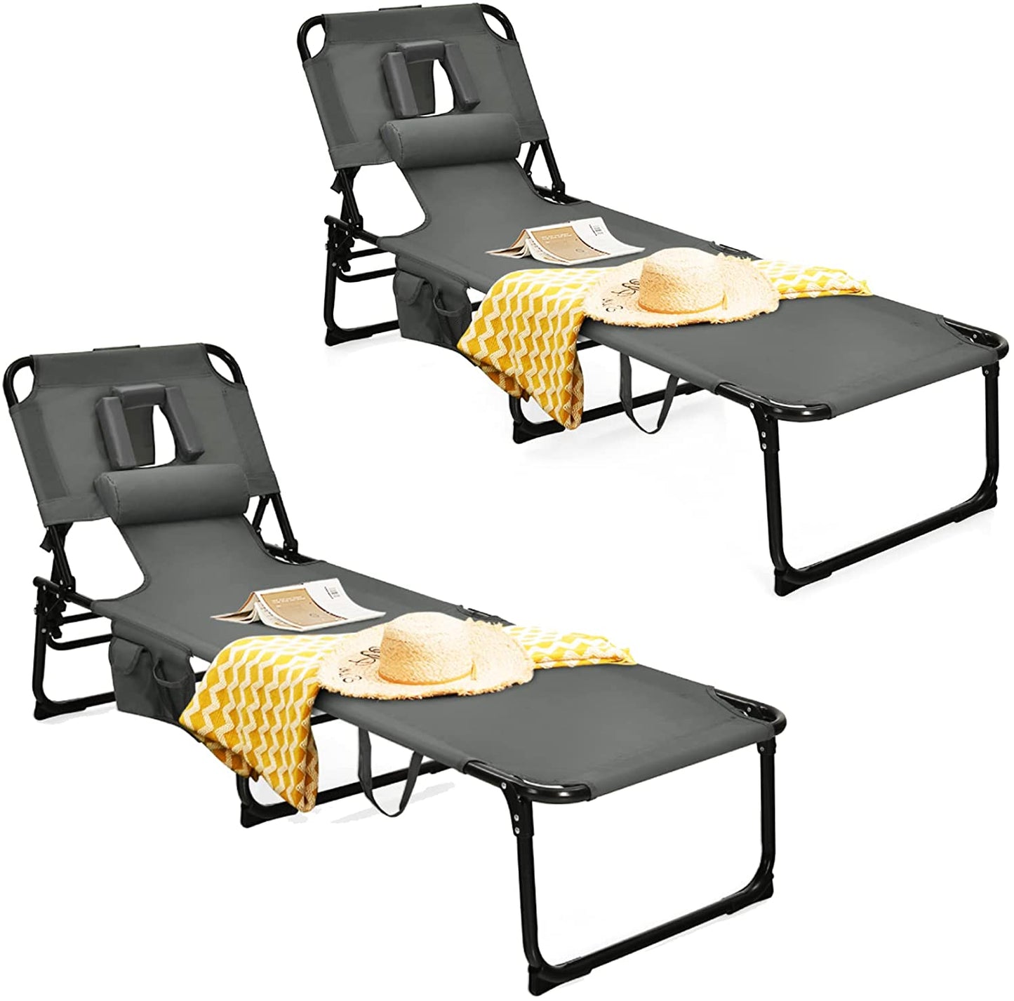 Beach Chaise Lounge Chair with Hole for Face, for Outdoor Backyard Poolside