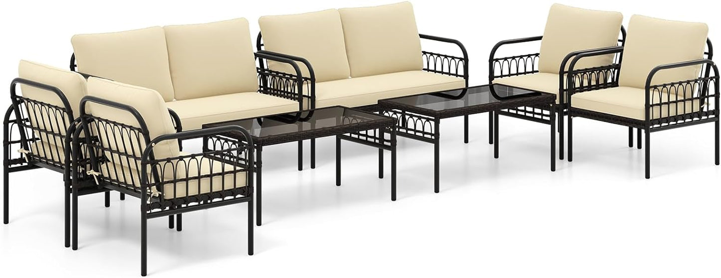 Tangkula Ensemble de mobilier de patio 4 pièces, ensemble de bistro de conversation en osier pour l'extérieur
