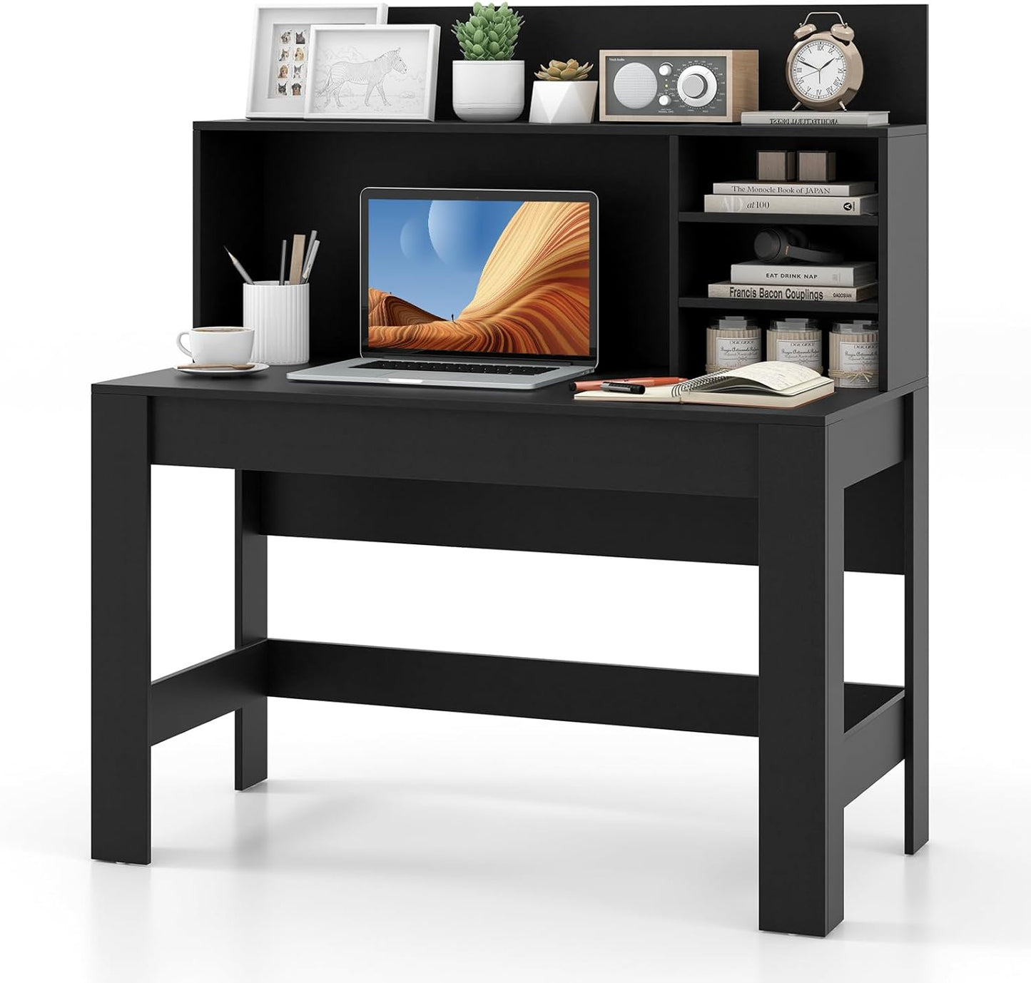 Tangkula Computer Desk with Hutch, Home Office Desk with Bookshelf