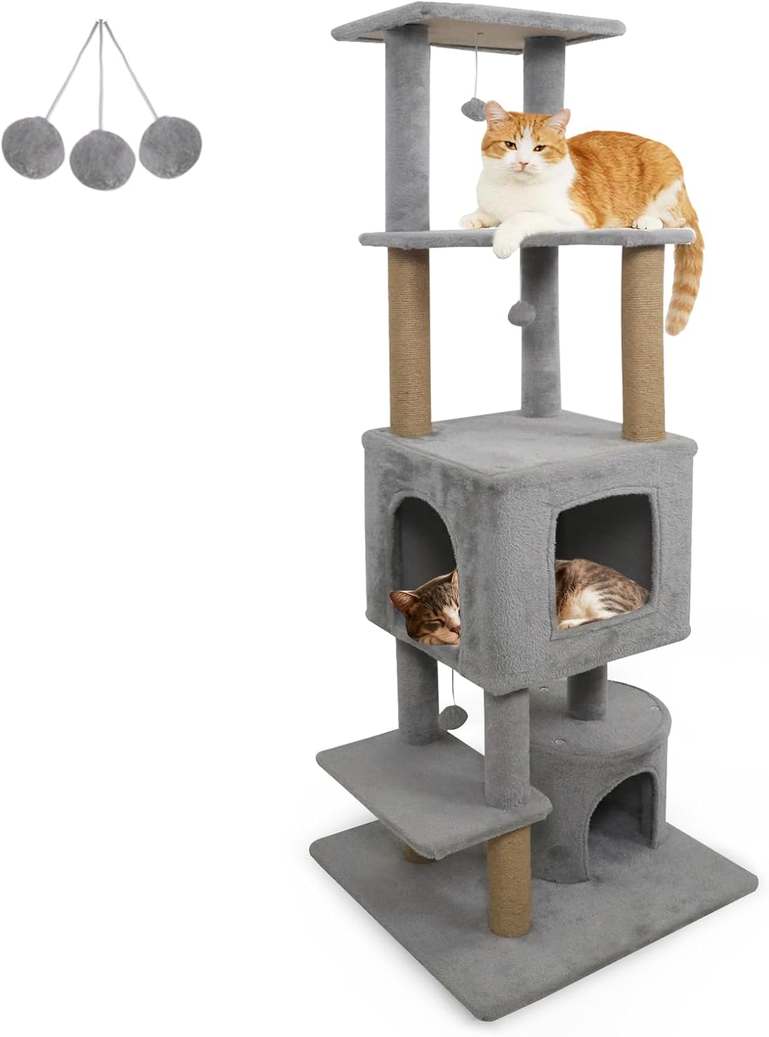 Tangkula 64 Inch Multi-Level Cat Tower with 2 Large Condos & Jute Scratching Posts