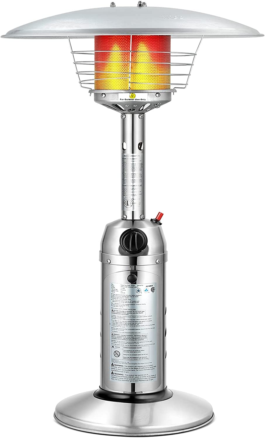 Chauffage de terrasse au propane de table Tangkula, chaufferette d'extérieur portable de 11 000 BTU