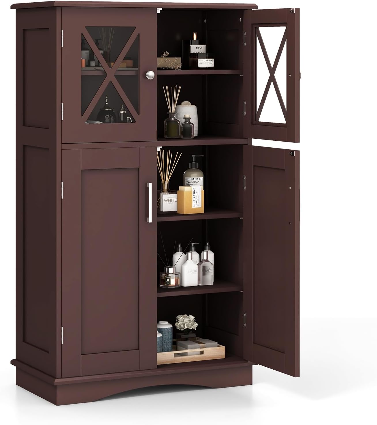 Tangkula Meuble de Rangement Salle de Bain, Armoire de Sol Autonome