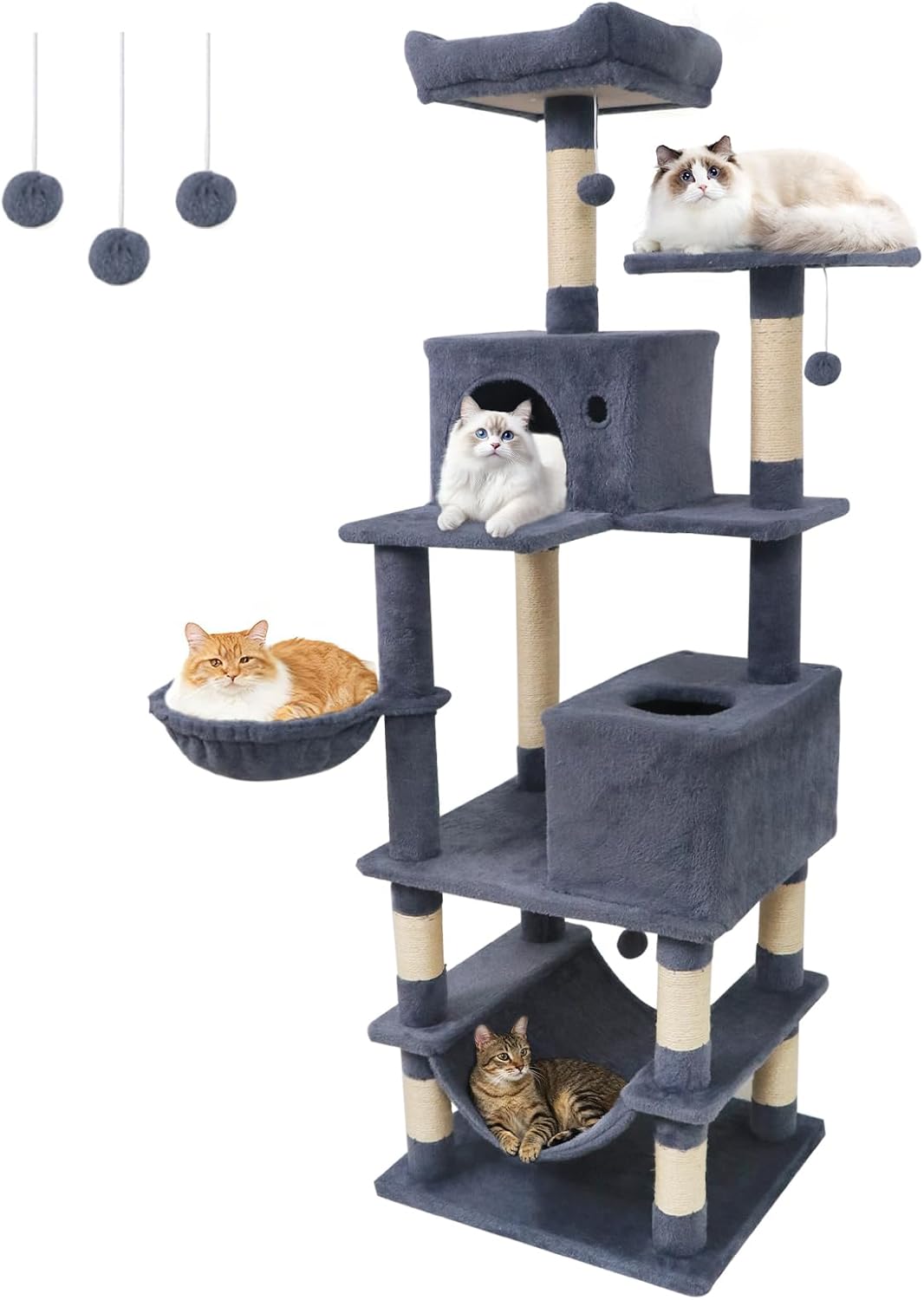 Tangkula Arbre à Chat Multi-Niveaux de 168 cm, Meuble d'Escalade pour Chats d'Intérieur