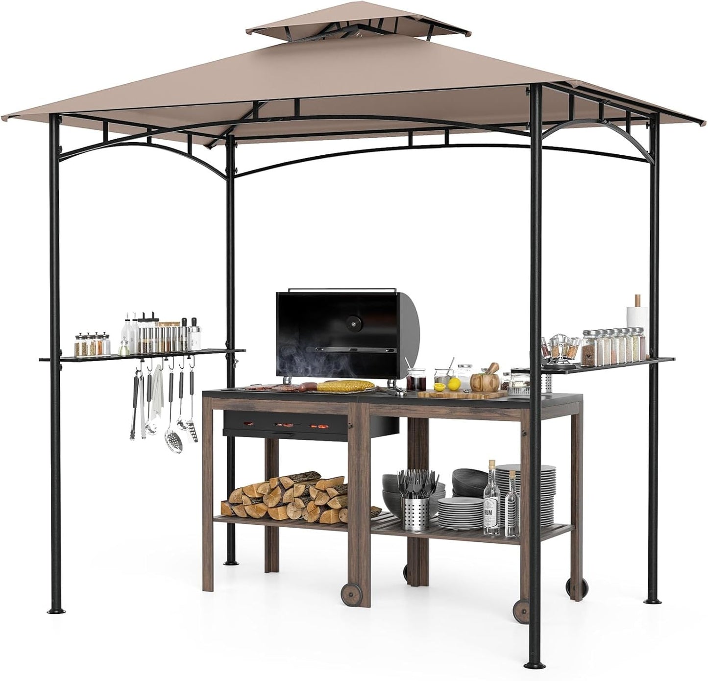 Tangkula 2 Tier Barbecue Gazebo with 2 Shelves