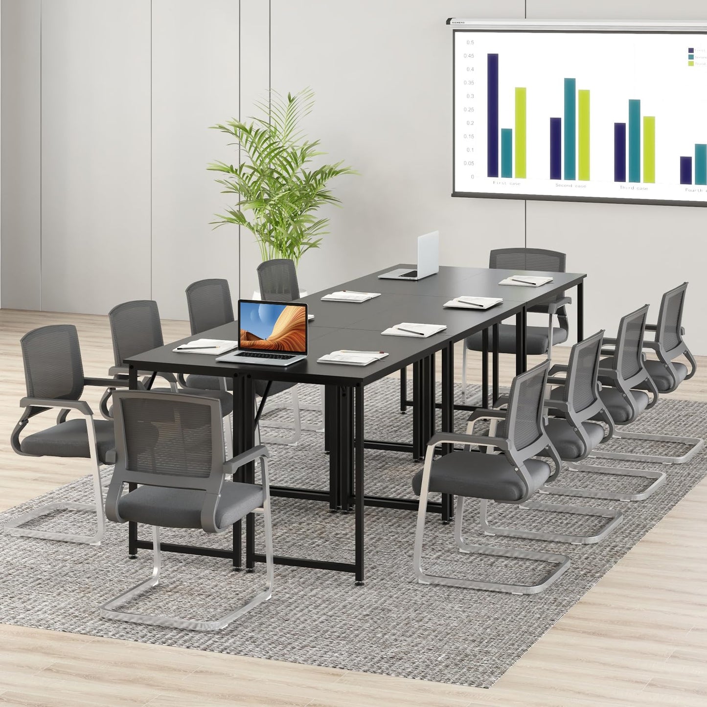 Tangkula Conference Tables, Rectangular Meeting Room Table with Adjustable Foot Pads, Seminar Table for School or College