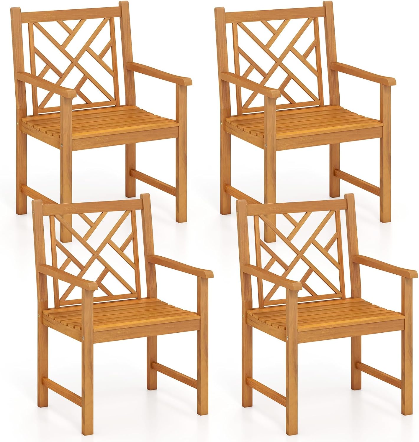 Tangkula Set of 2/4 Outdoor Dining Chairs Acacia Wood with Cross-Pattern Backrest