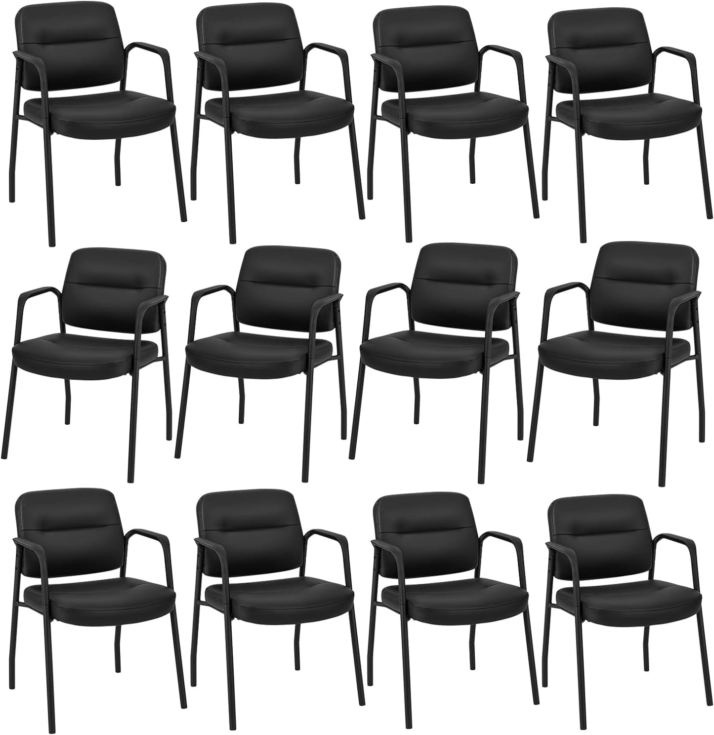 Tangkula Waiting Room Guest Chairs, Upholstered PU Leather Conference Room Chairs with Integrated Armrests, Black