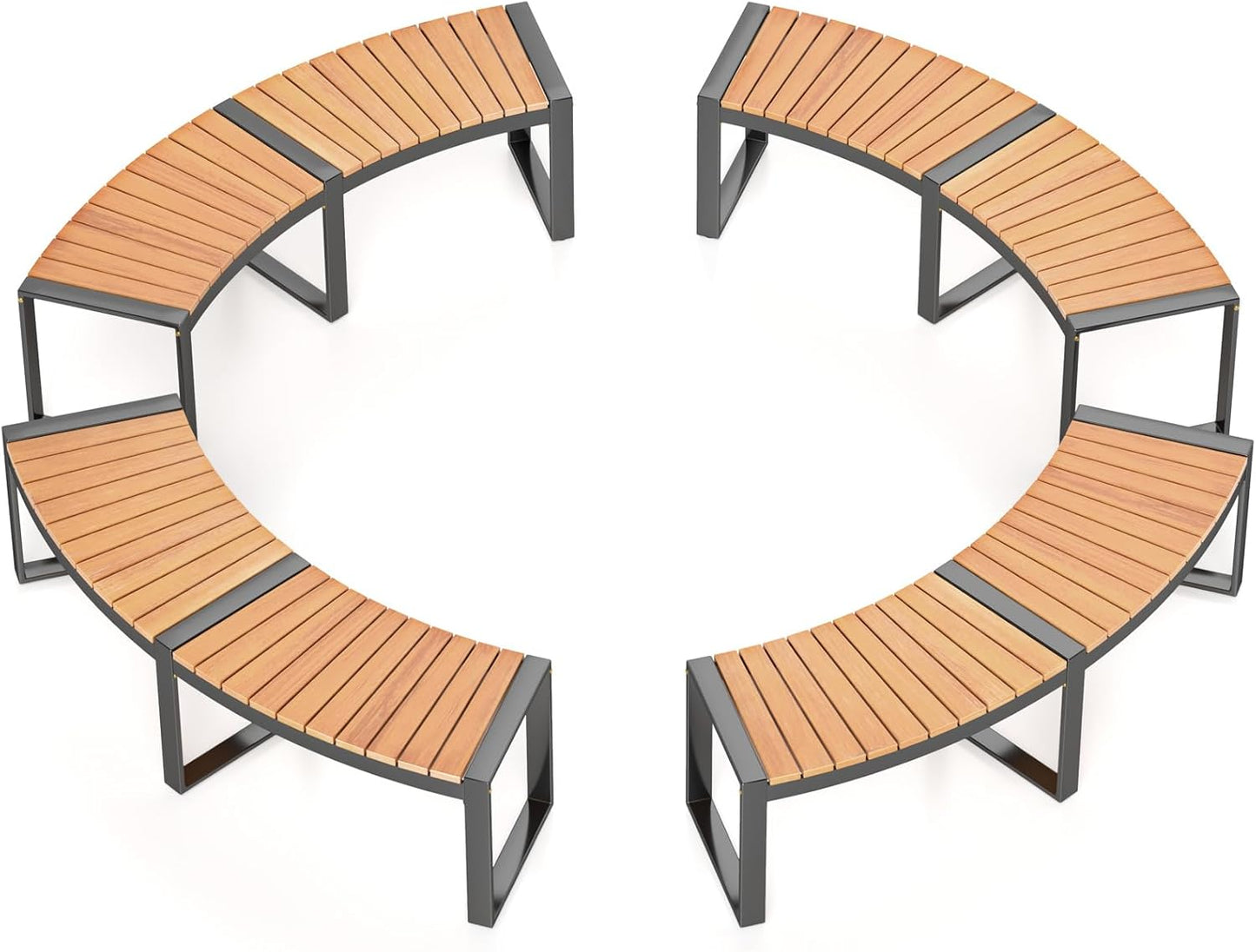 Banc de terrasse incurvé Tangkula en bois d'acacia avec assise à lattes et pieds en métal