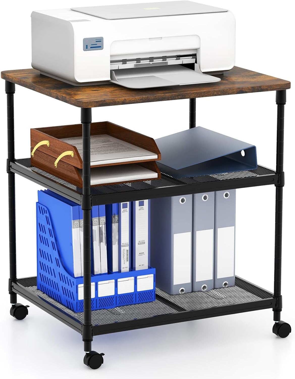 Tangkula 3-Tier Printer Stand Printer Cart, Multifunctional Utility Cart w/ Ample Storage Space