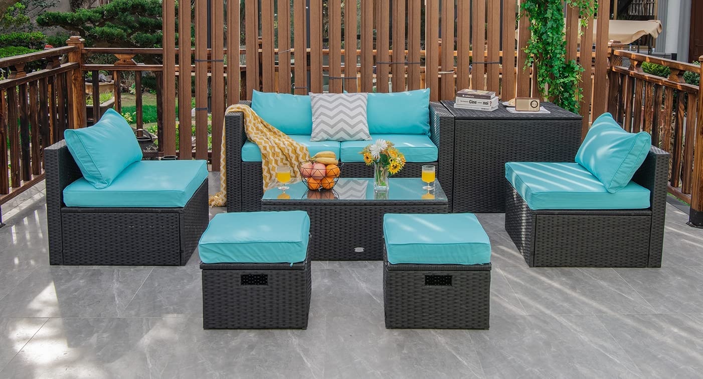 8-Piece Patio Furniture Set with Cover, 2 Ottomans, 2 Armless Sofas & Corner Sofas