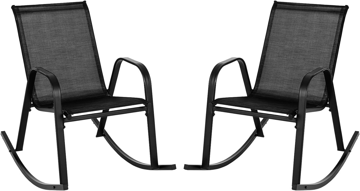 Tangkula Patio Rocking Chair Set of 2/4, Outdoor Ergonomic Rockers with Breathable Fabric Seat