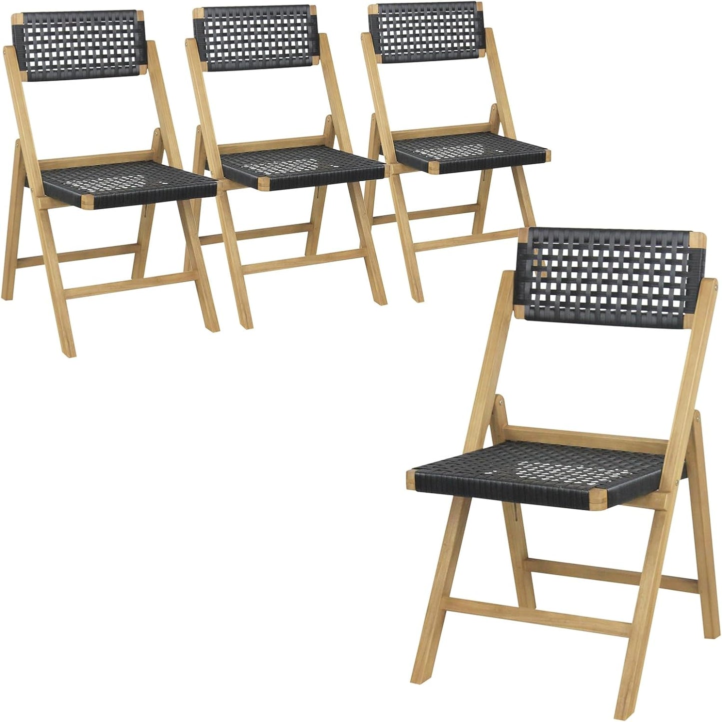 Lot de 2 chaises pliantes de jardin Tangkula, en teck massif avec assise et dossier en corde tressée