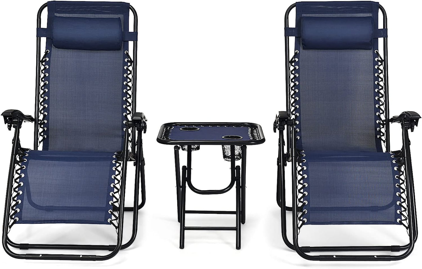 Ensemble de 3 chaises longues d'extérieur zéro gravité Tangkula, inclinables pliantes avec dossier réglable