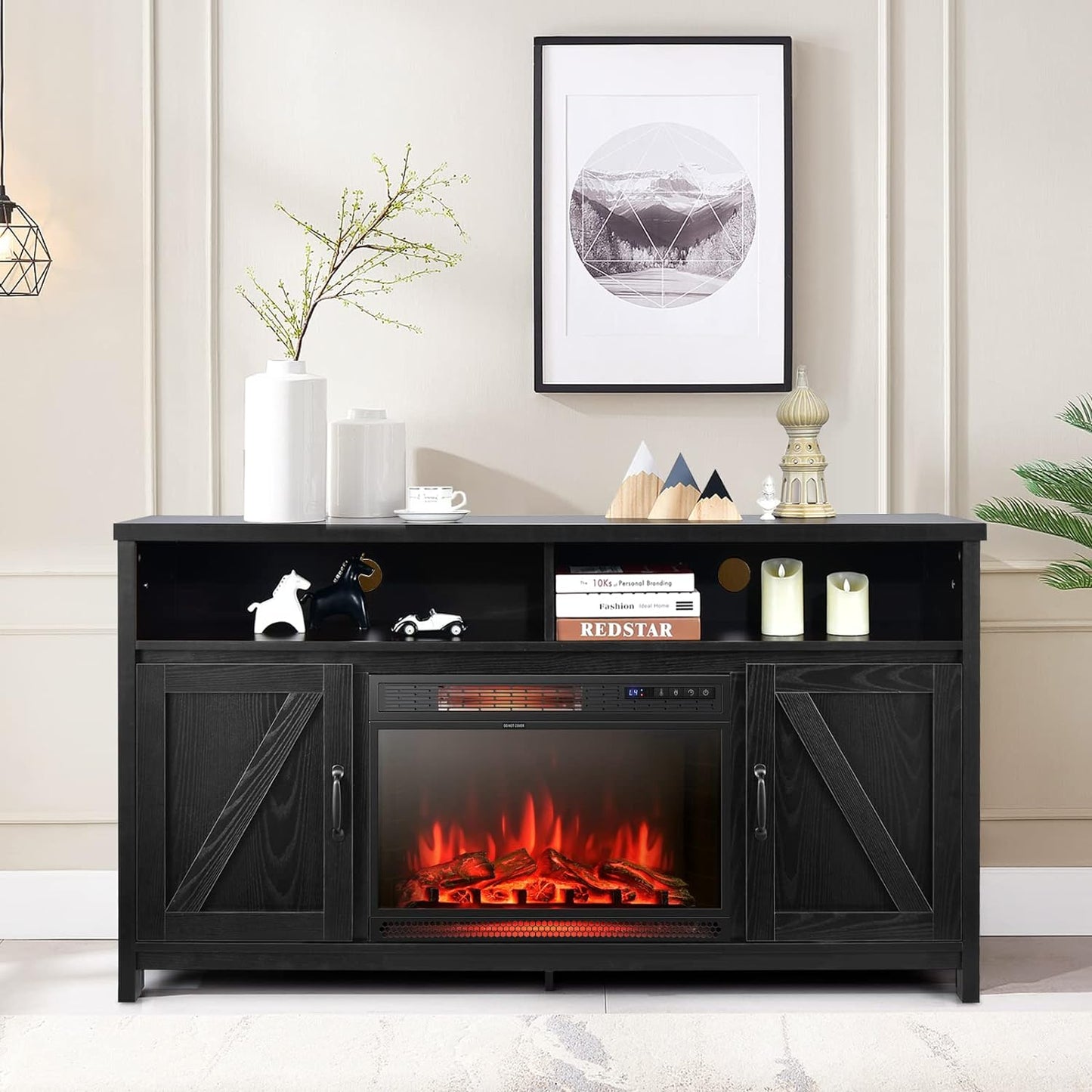 Meuble TV Tangkula avec cheminée électrique, console TV de 59 pouces